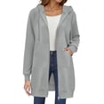 thumbnail image 4 of HAiming Womens over Size Solid Color Long Hoodie Jacket Casual Long Sleeve Drawstring Hooded Sweatshirt, 4 of 9
