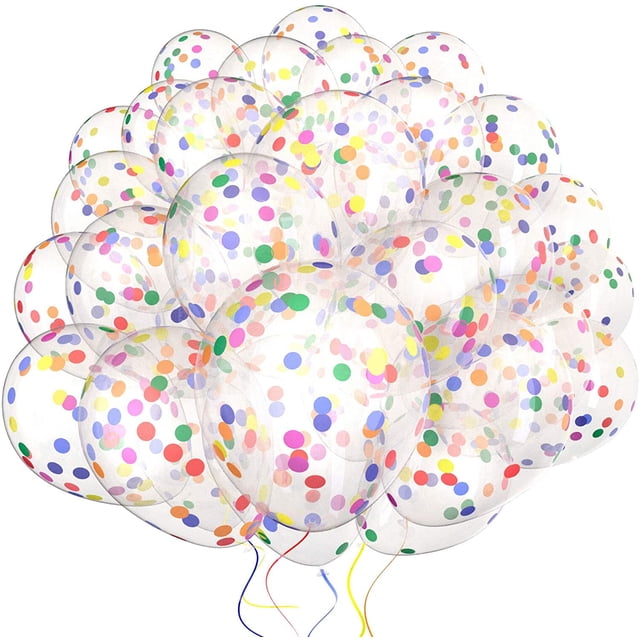 PinesC 60 PackRainbow Confetti Balloons w/Ribbon | Rainbow Balloon | Party Balloons | Helium Balloons | Multi Colored Balloons | Birthday Balloons|Bright Balloons