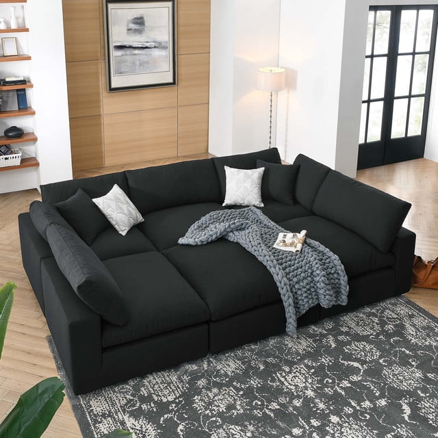Modway Commix Canapé Sectionnel 6 Pcs Surrembourré Rempli de Duvet, Noir