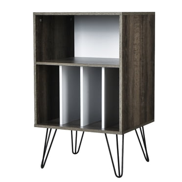 Costway Support pour Tourne-Disque, Présentoir, Étagère 21 Pouces L x 18,5 Pouces L x 34 Pouces H Noyer
