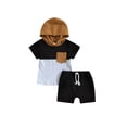 thumbnail image 1 of xiaxaixu Kid Boy Pants Suit, Casual Party Hooded Neck Short Sleeve Tops + Drawstring Solid Color Pants, 1 of 9