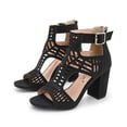 thumbnail image 4 of Womens Chunky High Heels Hollow Fish Mouth Sandals, 4 of 9