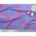 thumbnail image 2 of Soimoi Purple Velvet Fabric Bow & Stripe Print Fabric by the Yard 58 Inch Wide, 2 of 5