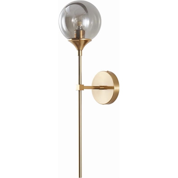 KCO Lighting Smoke Grey Glass Globe Wall Sconce, Modern Gold Long Pole Wall Lighting, Vintage Bathroom Light, Brass Bar Wall Lamp
