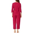 thumbnail image 3 of INSPIRE CHIC Pyjama de Nuit en Satin pour Femme, Ensemble de Détente en Dentelle à Col en V, TP, Rouge, 3 of 6