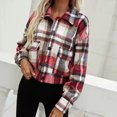 thumbnail image 1 of XZNGL Ladies Fashion Casual Plaid Lapel Button Long Sleeve Short Jacket, 1 of 6