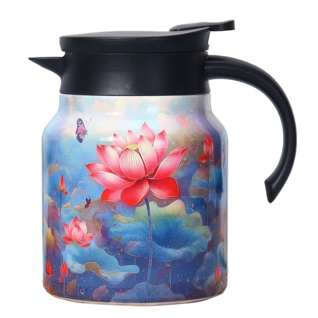 Théière en Acier Inoxydable Isolée à Motif Floral avec Infuseur Intégré pour une Infusion Optimale du Thé en Vrac et une Utilisation Portable en Voyage
