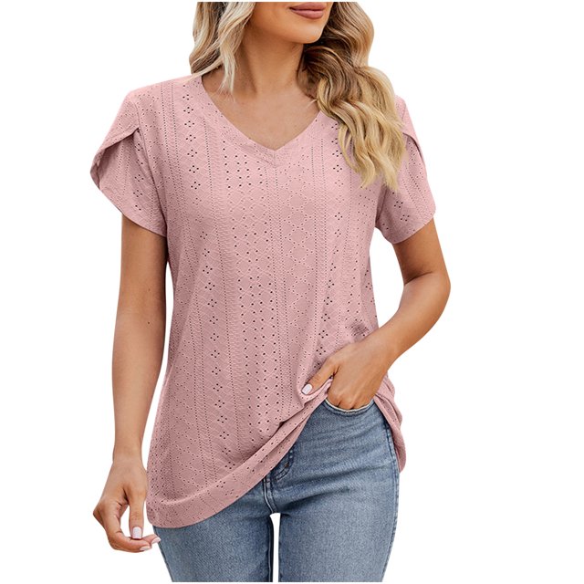 Birdeem Fashion Womens Casual Solid Color V Neck Short Sleeve Tops Loose Blouses