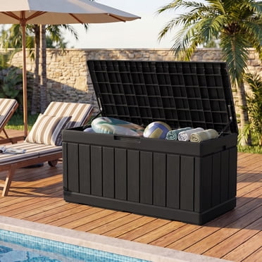 Homall Coffre de Terrasse en Résine de 82 Gallons pour Rangement Extérieur, Largeur de 45,66 Po, Coffre de Terrasse Verrouillable, Noir