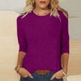 thumbnail image 1 of Jolis Hauts pour Femmes Mode T-shirt Uni Mi-Long Manches 3/4 Blouse Col Rond Hauts Décontractés Blouses pour Femmes en Liquidation, 1 of 5