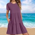 thumbnail image 1 of Robe d'Été pour Femmes 2024 Mode Grande Taille Décontractée à Manches Courtes Robe T-Shirt Robe Mini à Étages avec Poches Rabais de 50 % Liquidation!, 1 of 7