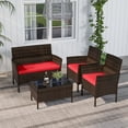 thumbnail image 2 of Patiojoy Ensemble de Conversation de Patio en Rotin 4 Pcs Canapé Coussiné avec Table à Café Rouge, 2 of 8
