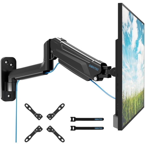 BONTEC Monitor Wall Mount for 13-42 Inch Screens Up to 19.8lbs, Single VESA Mount with Gas Spring Adjustable Tilt Swivel Rotation Arm, Full