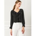 thumbnail image 4 of INSPIRE CHIC Women's Ruffle V Neck Elegant Office Work Chiffon Blouse Top, 4 of 6