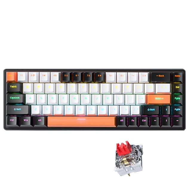Graflsoa GK-690 Clavier Mécanique Compact à 68 Touches avec Rétroéclairage RVB, Interrupteurs Rouges, USB-C, Câble de 1,5 m, Design Noir/blanc/orange
