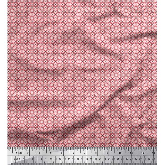 Soimoi Crepe Silk Fabric Geometric Small Printed Craft Fabric by The Yard 42 Inch Wide