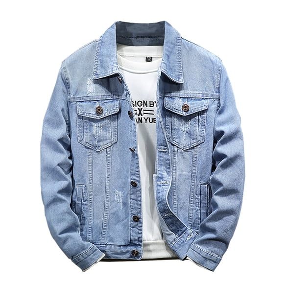 Pisexur Jean Jacket Men's Jackets Casual Slim Denim Jacket Long Sleeve Hoodless Denim Jacket Denim Jacket for Men Fall Jackets for Men