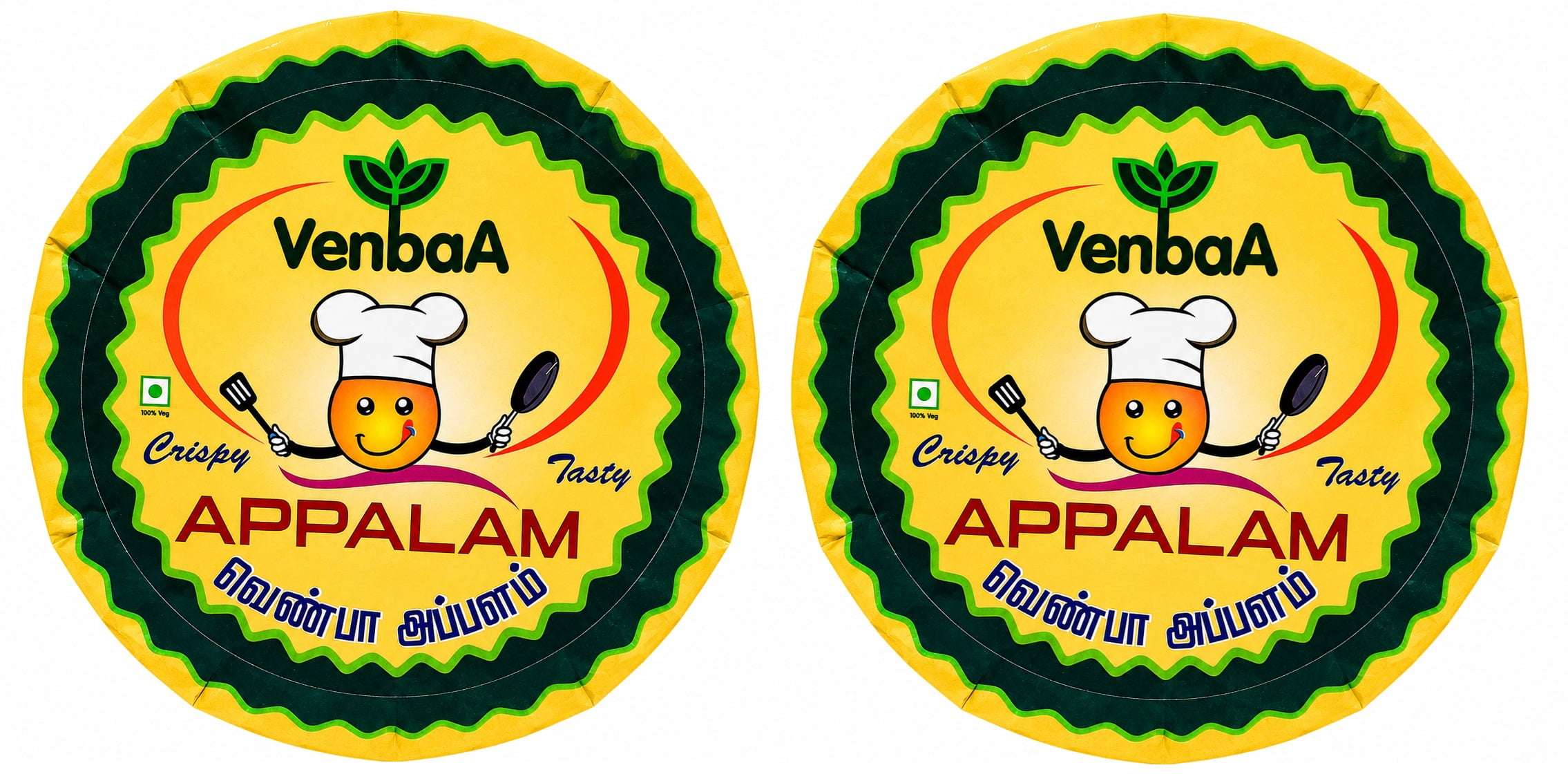 Venbaa Appalam (Papad) Ready-to-Fry Indian Snacks made from Urad Flour, 300g (2 x 150g)