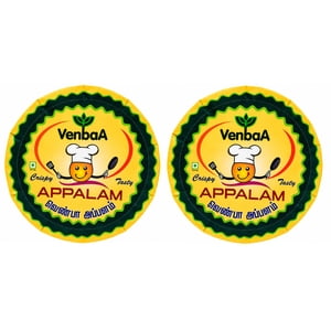 Venbaa Appalam (Papad) Des collations indiennes prêtes-à-faire en Urad Flour, 300g (2 x 150g)