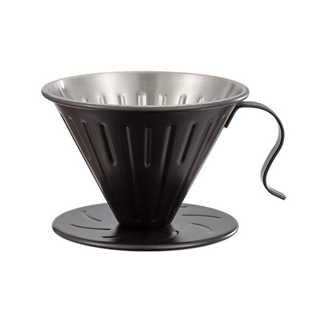 Visland Coffee Filter Cone Stainless Steel Hand Drip Pour Over Coffee Funnel with Spiral Ribs Dishwasher Safe V-Shaped Coffee Filter for Most Coffee Makers Camping Home Brewing