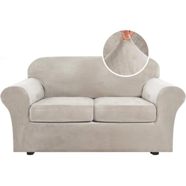 Modern Velvet Plush 4 Piece High Stretch Sofa Slipcover Furniture Protector Form Fit Luxury Thick Sofa Cover, Machine Washable