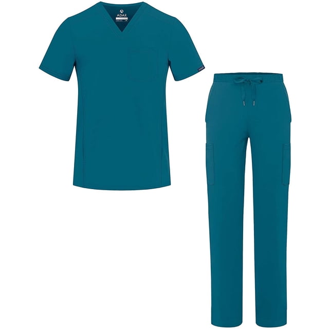 Adar Addition Go-Everyday Scrub Set for Men - Stylish Scrub Top & Cargo Scrub Pants - A9800 - Caribbean Blue - S