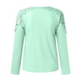 thumbnail image 5 of Women's Round Neck Solid Color Hollow Stitching Long Sleeved T Shirt, 5 of 5