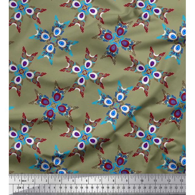 Soimoi Crepe Silk Fabric Tiles Moroccan Printed Fabric 1 Yard 42 Inch Wide