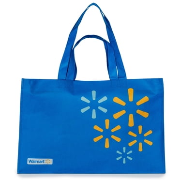 Walmart Large Reusable Shopping Bag, Grocery Tote Bag with Double Handles, Blue