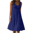 thumbnail image 1 of zanvin Robe T-Shirt Ample Évasée pour Femme, Décontractée, Col Rond, Sans Manches, Fluide, Unie, Été, Bleu Foncé, TG, 1 of 5