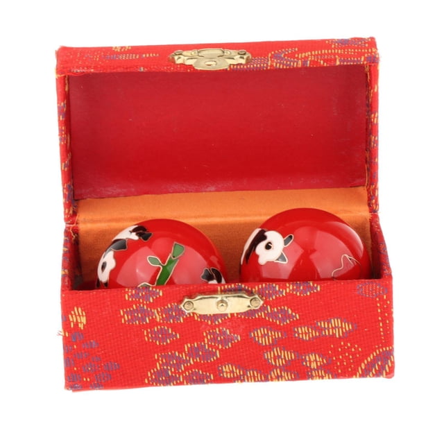 QualitChoice 2 Pieces Massage Balls with Storage Balls Box Baoding for Middle Aged People Gossip Blue Panda Red Diameter 42mm