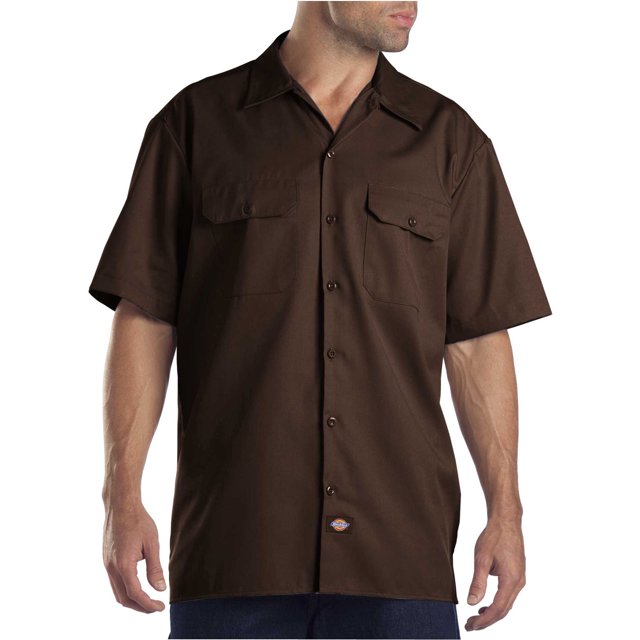 Dickies Mens Short-Sleeve Work Shirt, M, Dark Brown