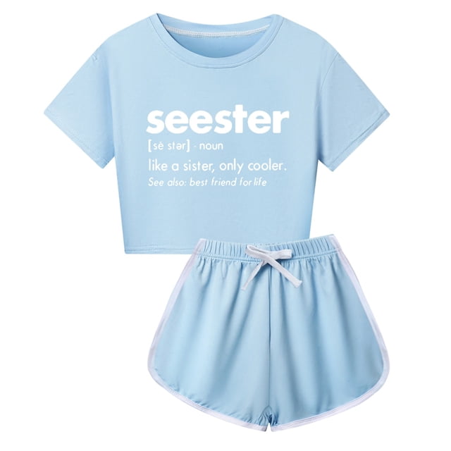 Hiiyo Big Girls Outfits Tracksuit Letter Print Short Sleeve T Shirt Shorts Set