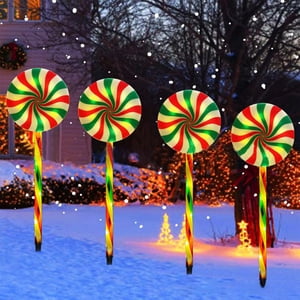 EGNMCR LED Lumières solaires de Noël Lumières ambiantes de forme Candy de Noël Mode de couleur chaude Sol solaire Lumières de jardin extérieur de vacances Décoration d'un remorquage Cinq lumières solaires vacances