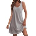 thumbnail image 1 of Besolor Robe d'Été pour Femmes à Col en V Sans Manches, Robe Décontractée Trapèze de Plage Courte avec Poches, 1 of 5
