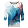 thumbnail image 5 of IROINID T-shirt Imprimé Épargne Womens Long Sleeve Tops 3/4 Manches Blouse Col Rond Tops, Bleu Ciel, 5 of 5