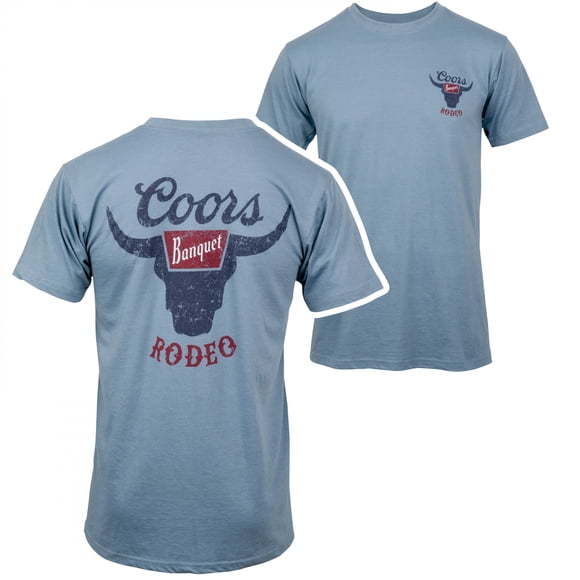 Coors Banquet Rodeo Logo Distressed Front and Back Dusty Blue T-Shirt-Large