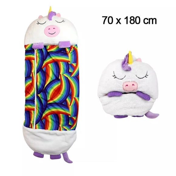 PIMPIMSKY Mignons Couches Heureux 2 en 1 Sac de Couchage et Oreiller pour Enfants 180 x 70 cm Couette Convenant à Toutes les Saisons Blanc