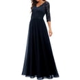 thumbnail image 3 of Faithtur Nouvelle Mode Femmes Longue Robe Couleur Unie Patchwork Dentelle V-Cou à Manches Mi Dos Sans Fermeture Éclair Robe Féminine, 3 of 5
