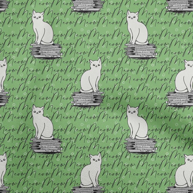 oneOone Viscose Chiffon Green Fabric Animal Cat With Text Texture Craft Projects Decor Fabric Printed By The Yard 42 Inch Wide