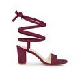 thumbnail image 3 of BLISSFUL STEP Women's Open Toe Lace up Block High Heels Sandals Burgundy 7, 3 of 7