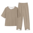 thumbnail image 3 of Yuyuzo Ensembles Détente pour Femmes, Hauts à Col Rond à Boutons, Pantalons Amples avec Poches, Ensemble Assorti d'Été 2 Pcs, 3 of 4