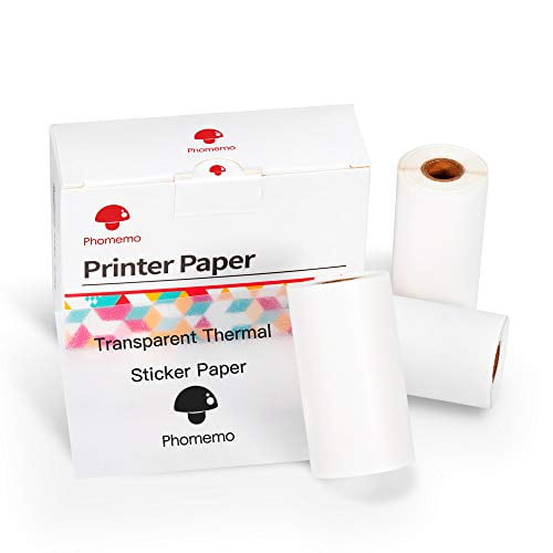 Phomemo Papier Thermique Adhésif Transparent, pour Imprimante Thermique Bluetooth Phomemo M02/M02 Pro/M02S Mini, 50mm x 3.5m, Diamètre 30mm, 3 Rouleaux