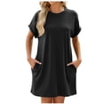 thumbnail image 3 of Timegard Robe T-Shirt Femme à Manches Courtes Col Ras du Cou Robe Basique de Couleur Unie Robe Décontractée Confortable avec Poches, 3 of 5