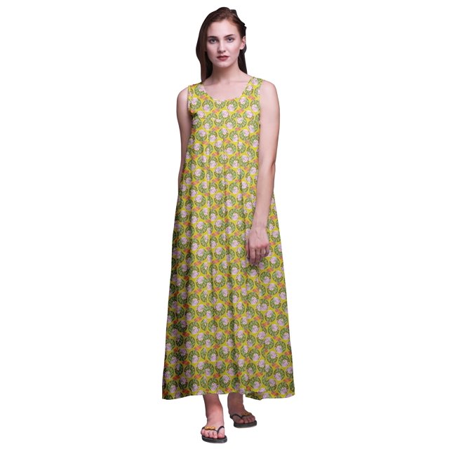 Bimba Robe de Nuit en Rayonne Imprimée pour Femmes, Sans Manches, Tenue de Nuit, Robe Maxi - m