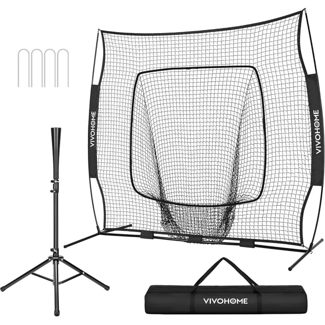 SPECSTAR 7x7Ft Baseball Softball Practice Net with Strike Zone Target Tee and Carry Bag