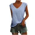 thumbnail image 2 of CEHVOM T-Shirt Blouse Décontracté pour Femme à Col Rond, Ample, Doux, à Manches Courtes Style Cap, Couleur Unie, 2 of 5