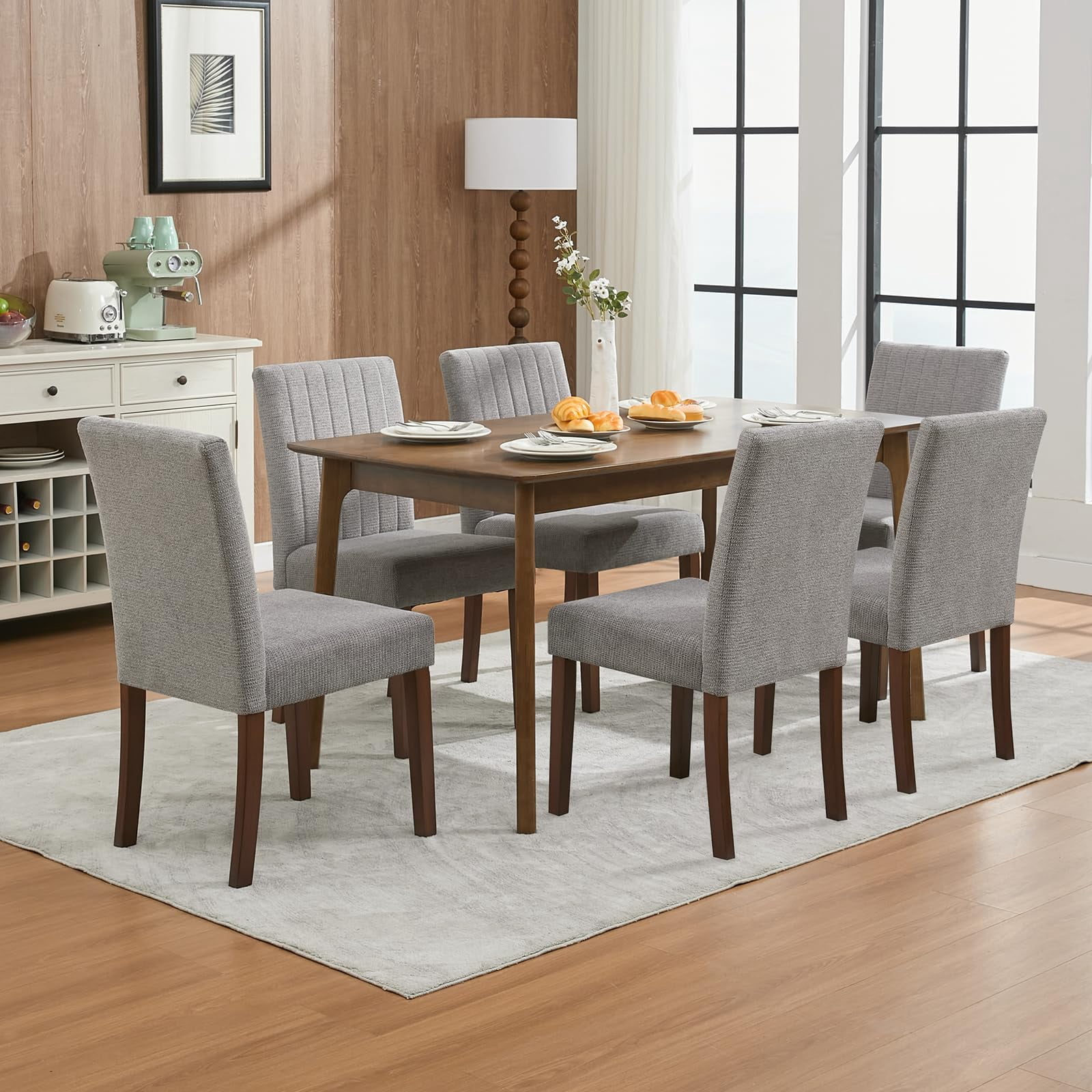 Foot Stripes Modern Upholstered Dining Chairs Set of 4–Gray Linen Fabric with ...
