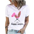 thumbnail image 1 of Pompotops Women Crewneck T Shirts Easter Rabbit Print Tees Short Sleeve T Shirt Blouse Tops, 1 of 9