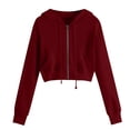 thumbnail image 1 of Babysbule Chandails à Capuchon pour Femmes Liquidation Femmes Décontracté Uni Manches Longues Fermeture Éclair Poche Chemise Chandail à Capuchon Chandail Hauts, 1 of 5